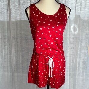 Red Star Print Sleeveless Romper